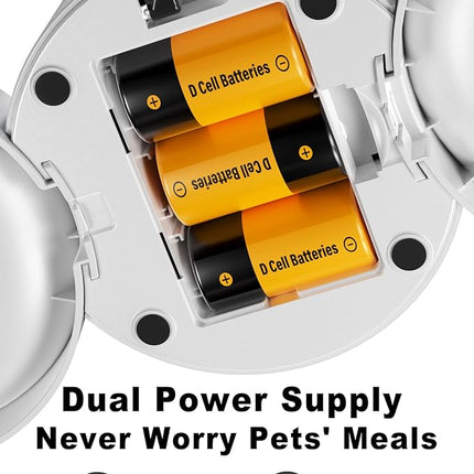 Dual Automatic Cat Feeder 2 Cats,6 Meals/Day,12 Portions/Meal,4.2L Dual Power Double Bowls Feeder,Dry Food Auto Pet Dispenser,10S Voice Record,Flexible Schedule Timer(White,Stainless Dual Bowls)