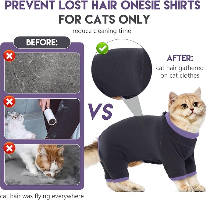Sticky Cat Clothes Stretchy, Sphynx Hairless Sweater & Pajamas for Cats only, Soft Cat Onesie for Cats After Surgery Female Male & Hair Loss Prevention, Black M