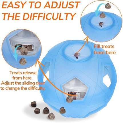 LumoLeaf Dog Treat Ball Toy, 7” Interactive Puzzle Feeder for Medium & Large Dogs, Treat Dispensing Toy with Adjustable Difficulty, Mental Stimulation & Slow Feeding, Blue, 18cm