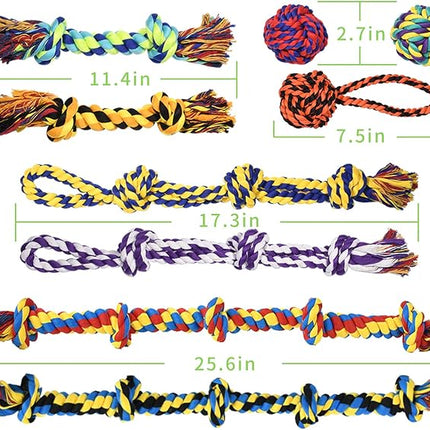 Large Tough Chew Toys for Aggressive Chewers Large Breed,Heavy Duty Dental Rope Toys Kit for Medium Dogs,5 Knots Indestructible Cotton Puppy Teething Chew Tug Toy Set of 9
