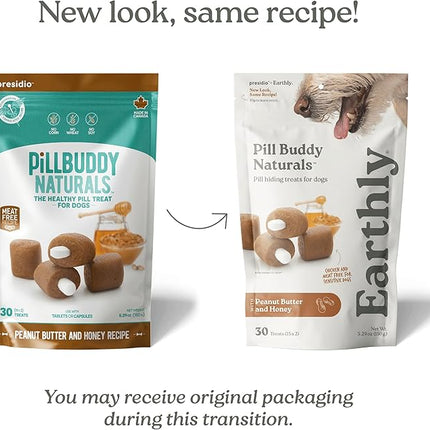 Earthly Pill Buddy Naturals - PB & Honey Recipe Pill Hiding Treats for Dogs - Make A Perfect Pill Concealing Pocket Or Pouch for Any Size Medication - 30 Servings