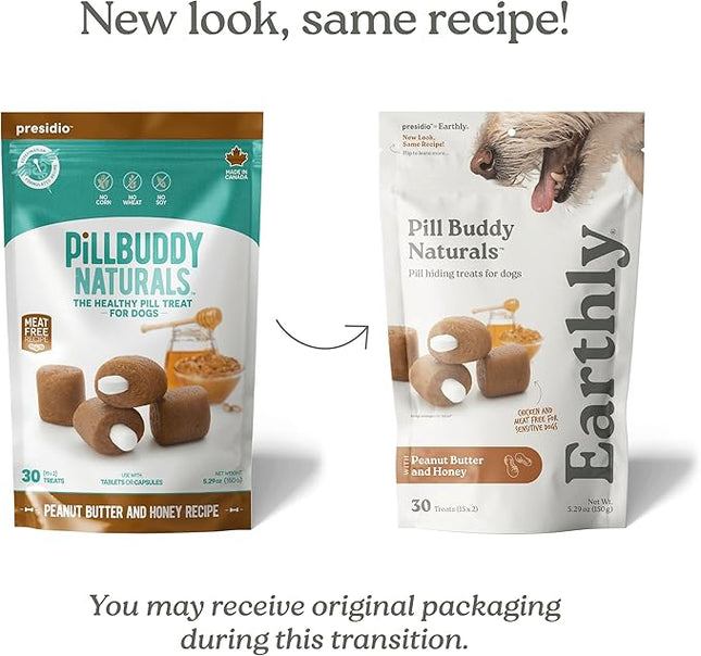 Earthly Pill Buddy Naturals - PB & Honey Recipe Pill Hiding Treats for Dogs - Make A Perfect Pill Concealing Pocket Or Pouch for Any Size Medication - 30 Servings