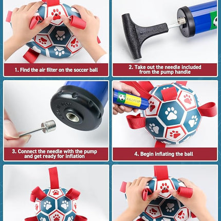 QDAN Dog Toys Soccer Ball with Straps, Durable Giant Dog Balls, Outdoor Dogs Toys, Herding Ball, Birthday Gifts (10 Inch)