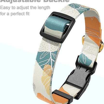 Rnivvi Dog Collar for Small Dogs, Cute Heavy Duty Adjustable Puppy Collar with Quick Release Buckle for Boy Girl & Female, Pet Accessories for Walking Running, XS Length 5/8" Width, Abstract Leaves