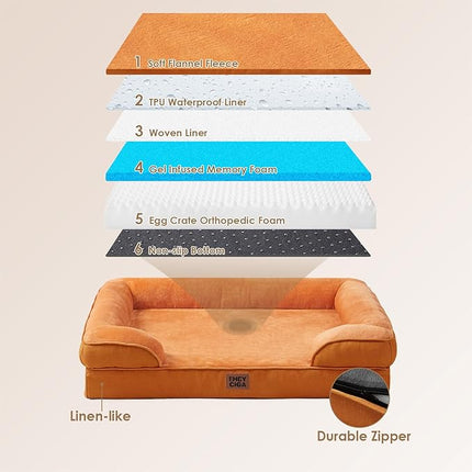 EHEYCIGA Orthopedic XL Dog Beds, Waterproof Memory Foam Dog Bed for Extra Large Dogs, Non-Slip Bottom and Egg-Crate Foam Big Pet Couch Bed with Washable Removable Cover,Pumpkin Orange