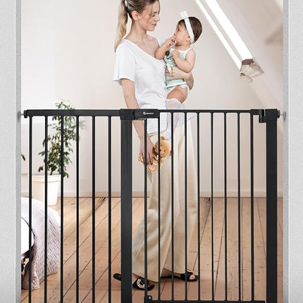 COMOMY 36" Extra Tall Baby Gate for Stairs and Doorways - Fits 29.5" to 48.8" Wide Openings, Auto Close Extra Wide Dog Gate for House, Pressure Mounted Easy Walk Through Pet With Door, Black