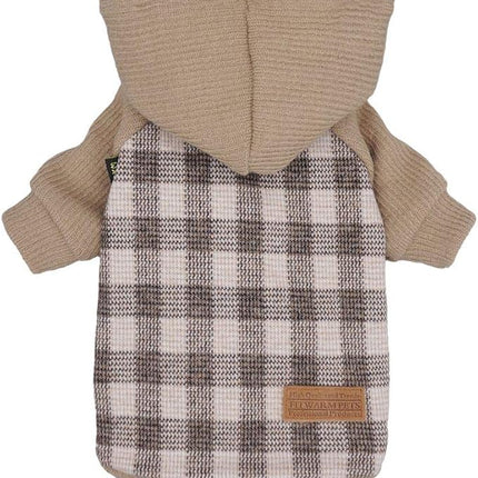 Fitwarm Tartan Plaid Dog Hoodie, Knitted Dog Clothes for Small Dogs Boy, Pet Sweatshirt, Knitted Sweater, Beige, Large