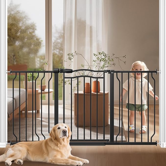 53.1-62.2" Extra Wide Baby Gate for Doorways No Drill, 30" Tall Auto Close Press Mounted Baby Safe Gate for Stairs, Walk Through Dog Gates for Doorways, Black