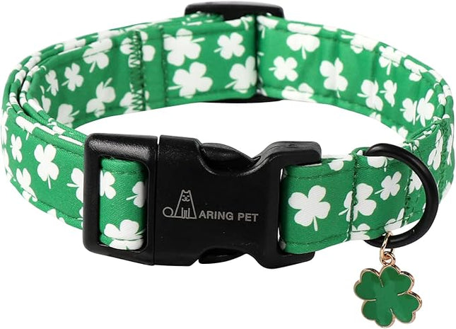 ARING PET St Patrick's Day Dog Collar-Cute Green Clovers Dog Collars, Adjustable Shamrock Pet Collars Trefoil Puppy Collar with Quick Release Buckle for Girl&Boy Dogs