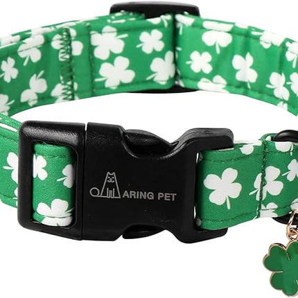 ARING PET St Patrick's Day Dog Collar-Cute Green Clovers Dog Collars, Adjustable Shamrock Pet Collars Trefoil Puppy Collar with Quick Release Buckle for Girl&Boy Dogs