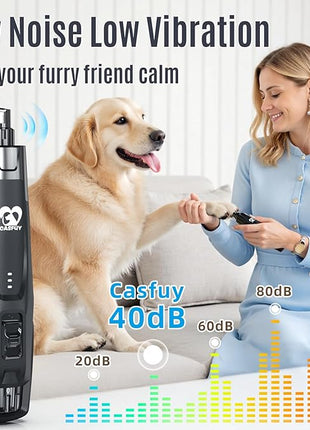 Casfuy New 6-Speed Dog Nail Grinder - 50% More Power Dog Nail Trimmers with 2 LED Lights Quiet 7h Running Time Electric Pet Nail Grinder File Toenail Grinder for Large Medium Small Dogs & Cats (Black)