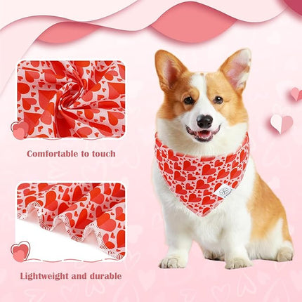 E-Clover Valentines Heart Dog Bandanas & Matching Scrunchie Set Cute Girl Dog Scarf Bibs Pet Bandana with Bow Tie for Small Dogs Puppy Owner Mom Red Pink