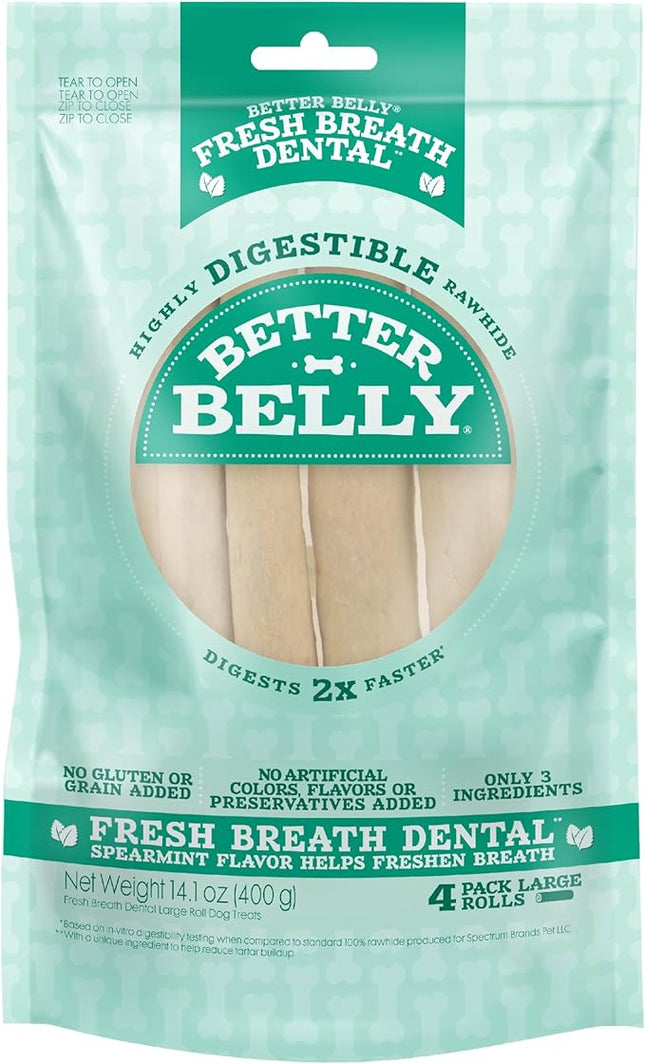 Better Belly Highly Digestible Rawhide Dental Chews, Treat Your Dog to a Chew with NO Artificial Colors or Flavors