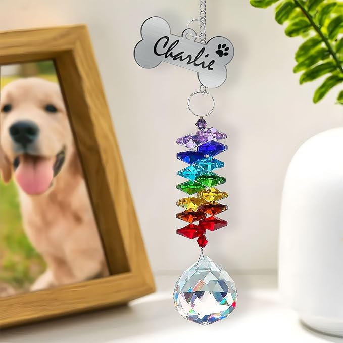 Personalized Dog Memorial Gifts for Loss of Dogs, Crystal Heart & Paw Print Sympathy Gift for Dog Loss, Rainbow Bridge Memorial Suncatcher