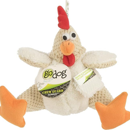 goDog Checkers Fat Rooster Squeaky Plush Dog Toy, Chew Guard Technology - White, Large