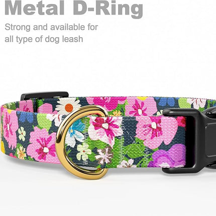 Rnivvi Dog Collar for Medium Dogs, Cute Floral Heavy Duty Adjustable Puppy Collar with Quick Release Buckle for Boy Girl & Female, Pet Accessories for Walking Running, M Length 1" Width, Elegant