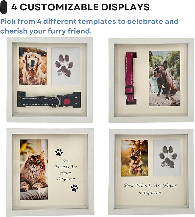 Pet Memorial Dog Picture Frame, 4 Customizable Displays, 9x9, Paw Print Kit for Dogs, Pet Memorial Gift for Dogs, Loss of Dog Sympathy Gift, Pet Paw Print Impression Kit (White)