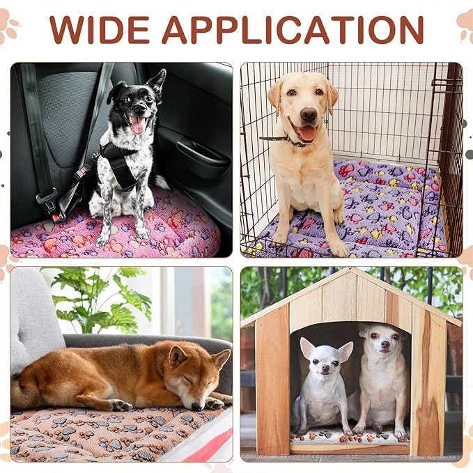 4 Pack Ultra Soft Dog Cat Bed Mat with Cute Prints Reversible Fleece Dog Crate Kennel Pad Cozy Washable Thickened Hamster Guinea Pig Pet Bed Mat for Small Animals(30 x 22 Inches,Vivid Color)