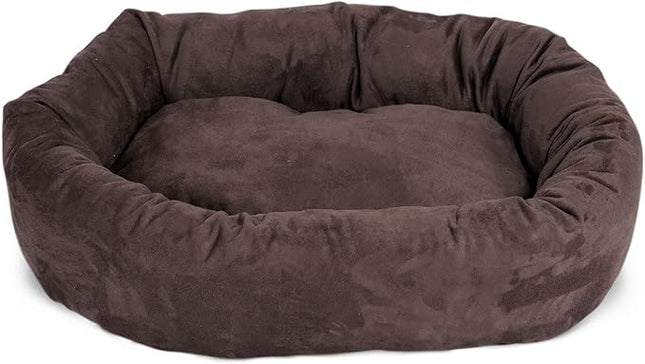 Majestic Pet 24 Inch Suede Calming Dog Bed Washable – Cozy Soft Round Pet Bed with Spine Support for Dogs to Rest their Head - Fluffy Donut Dog Bed 24x19x7 (Inch) - Small – Chocolate