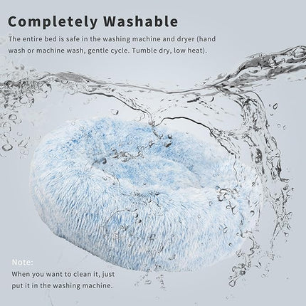 Dog Beds for Medium Dogs Washable Calming Blue Fluffy and Soft Anti Anxiety Faux Fur Round 30 in Pet Bed for Doggie