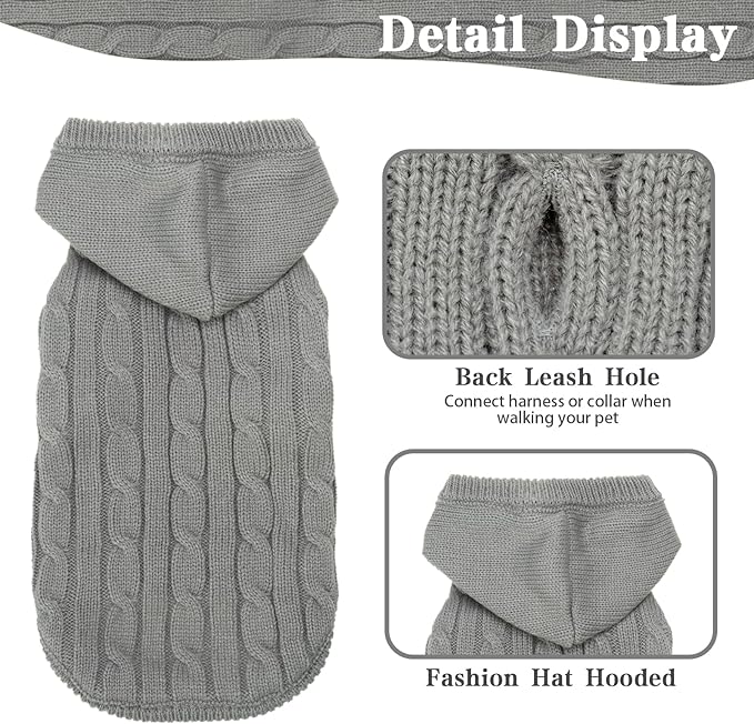 PUPTECK Winter Dog Cat Sweater Coat - Soft Cold Weather Clothes Knitwear for Kitties & Small Dogs Indoor Outdoor Walking Warm, Knitted Classic for Doggies Kitties Girls Boys, Grey L