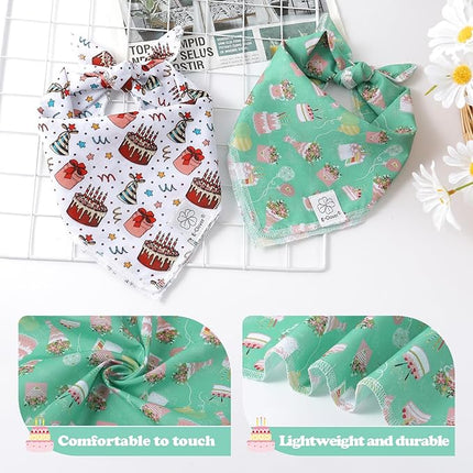 E-Clover Dog Birthday Cake Dog Bandanas White Green Scarf for Dogs Boy Girl Cute Costumes Accessories for Medium Large Dogs