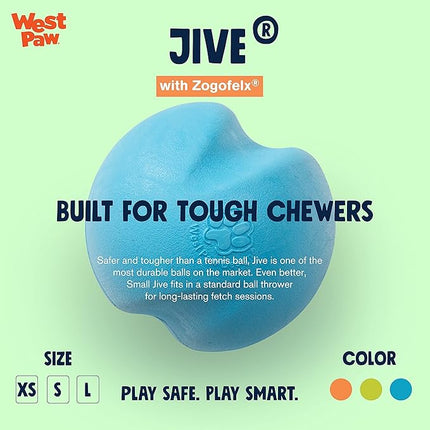 WEST PAW Zogoflex Jive Ball Dog Chew Toy – Bouncing Toys for Dogs, Fetch, Catch, Chewing, Play – Floatable, Recyclable Balls – Latex-Free, Non-Toxic, Dishwasher Safe Dog Toy, X-Small 2", Aqua Blue