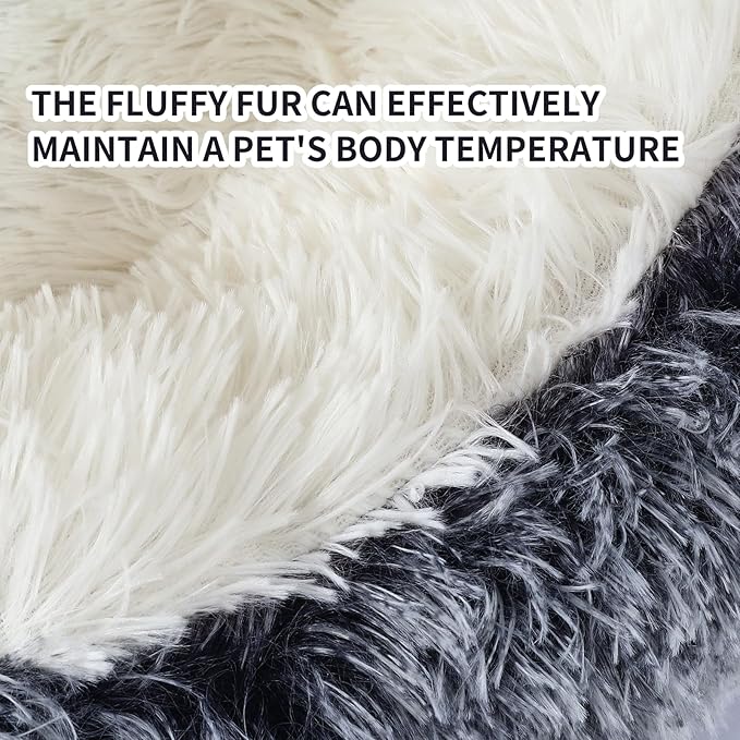 Dog Bed Round Hooded Plush Cat Cave Self Warming Pet Bed Donut Anti Anxiety Fluffy Pet Bed for Puppy and Kitty