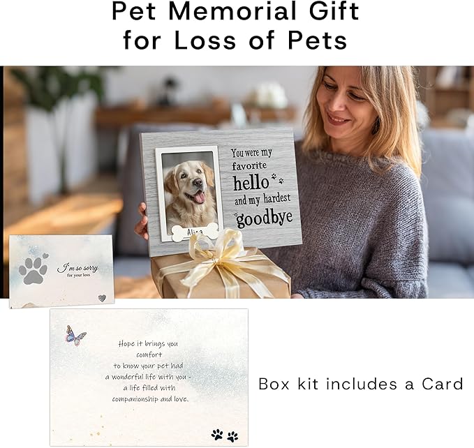Dog Memorial Gifts for Loss of Dog, Pet Memorial Frame, Cat Memorial Gift, Pets Loss Sympathy Gifts, Wooden Dogs Memorial Picture Frame with DIY Name Options