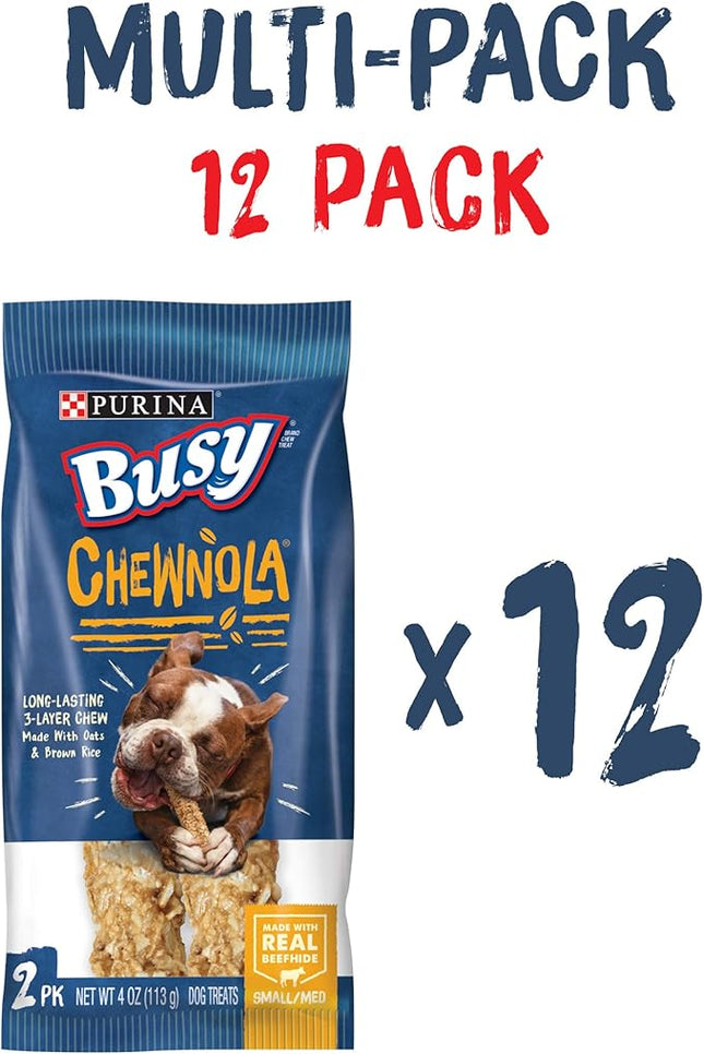 Purina Busy Rawhide Small/Medium Breed Dog Bones, Chewnola With Oats & Brown Rice - 2 ct. Pouch
