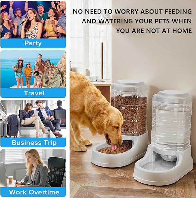 Kenond 9.5L Dog Feeders and Water Bowl Set for Large Dogs, 2.5 Gallon Automatic Water Dispenser, Gravity Dog Food Dispenser