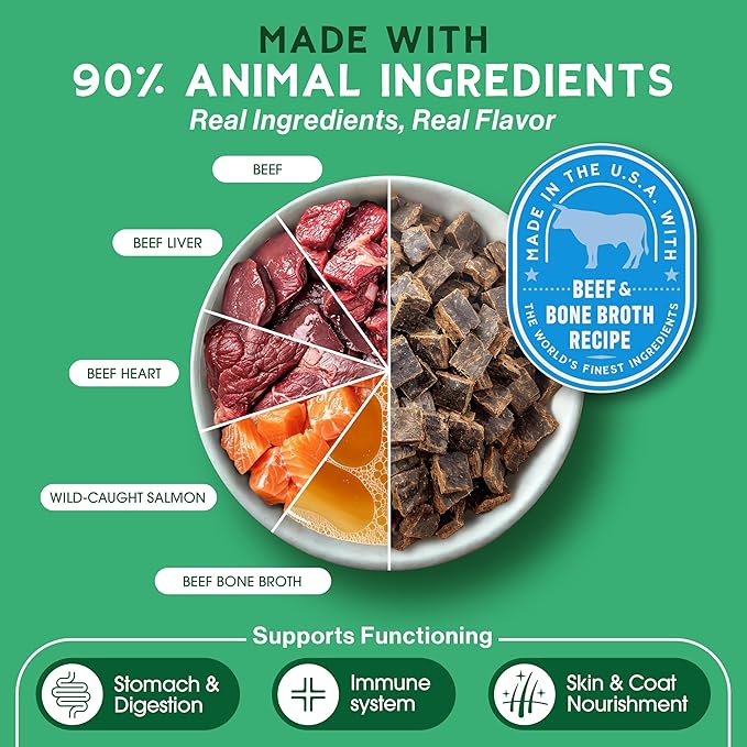 Farmland Traditions The Good List Air-Dried Dog Food, Premium Beef & Bone Broth for Dogs, Protein Rich & Grain-Free Nutrition, 1 Pound Bag