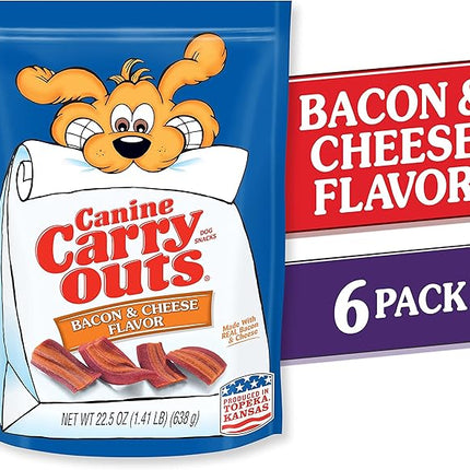 Canine Carry Outs Dog Treats, Bacon & Cheese Flavor, 22.5 Ounce (Pack of 6), Made with Real Bacon and Cheese