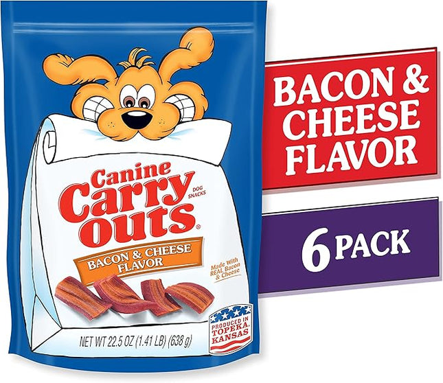 Canine Carry Outs Dog Treats, Bacon & Cheese Flavor, 22.5 Ounce (Pack of 6), Made with Real Bacon and Cheese