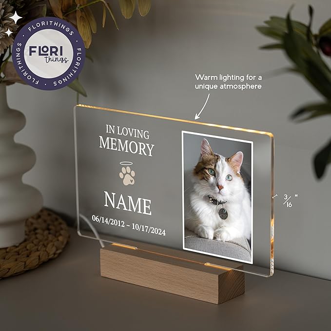 Cat Memorial Gifts/Memorial Gifts/Pet Memorial Stones/Personalized With UV Printed Acrylic/LED Base For Perfect Ambiance