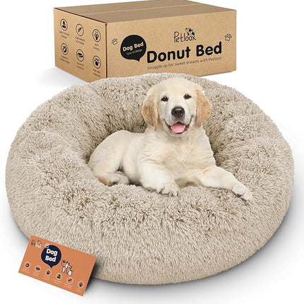 Donut Dog Bed - Premium Comfort for Anxiety Relief - Fluffy & Calming Design with Ultra-Plush Support | Cozy Round Dog Bed with Super Soft Circle Style (Beige, Small)