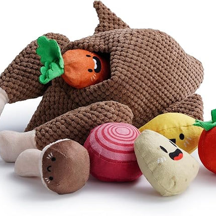 Nocciola 7 in 1 Thanksgiving Turkey Dog Toys, Squeaky Stuffed Soft Interactive Cognitive Enrichment Hide and Seek Dog Chew Toys for Large Medium Small Dogs, Cute Plush Pet Supplies 7 Packs