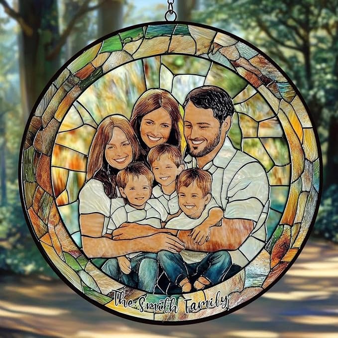 Custom Family Portrait Glass Suncatcher, Custom Portrait Stained Glass Suncatcher for Window Hanging, Gift for Dad, Personalized Family Portraits Stained Glasss Suncatchers, Memorial Gifts /15