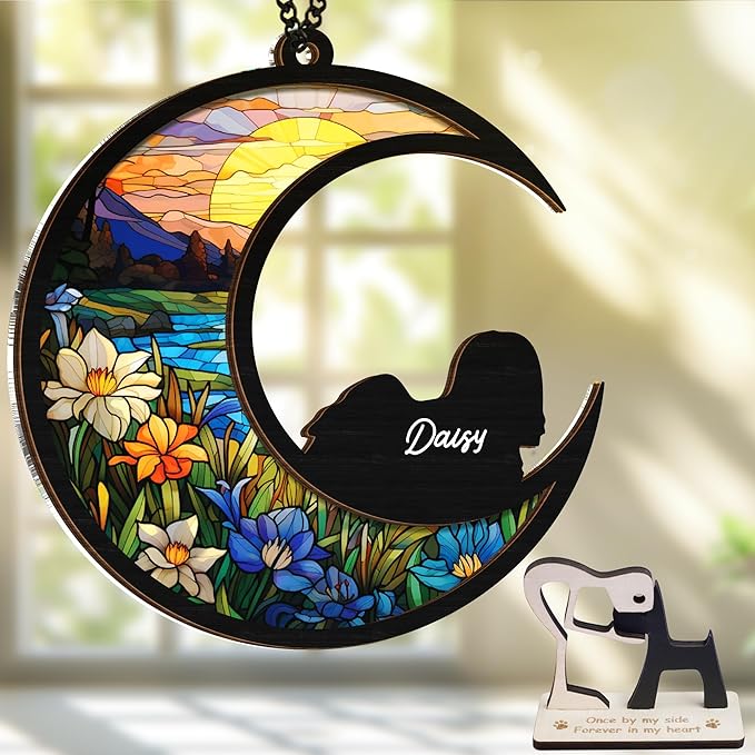 6'' Lhasa Apso Dog Memorial Suncatcher Personalized Name Dog Breed Pet Ornament Window Car Hanging Sympathy Gift for Loss of Pet Passed Away Remembrance Gift for Dog Lovers SCD-B11-6-78