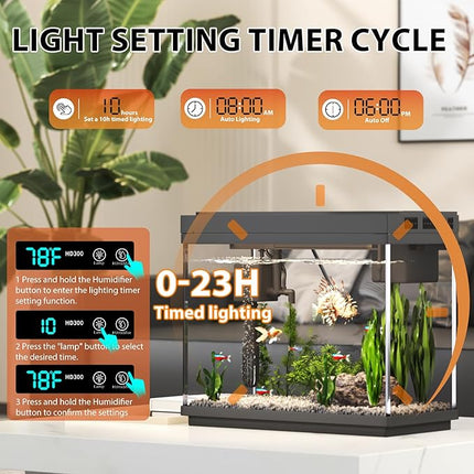 Fish Tank 2.4 Gallon Aquarium with Heater, 3-in-1 Silent Pump with Filteration & Oxygenation & Circulation, 7-Color Timer Cycle Light, Temperature Display, Humidifier, HD Glass Fish Bowl