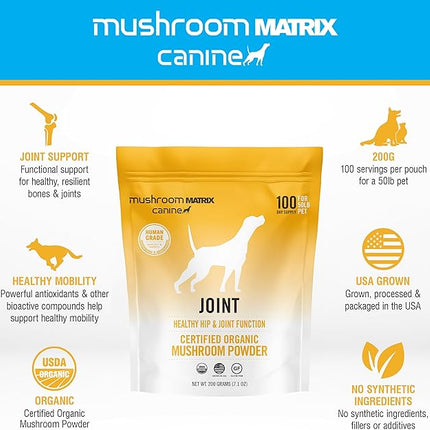 Om Mushroom Matrix Mushroom Joint & Hip Pet Supplement, Promotes Resilient Bones & Joints for Dogs & Cats, 200 Grams, 7.1 oz