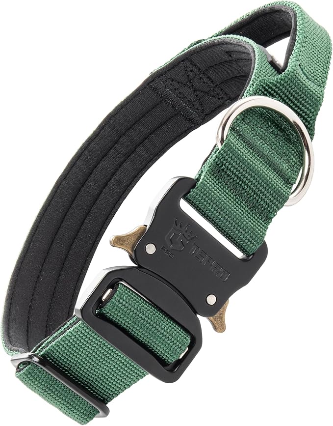 TSPRO Premium Dog Collars Tactical Dog Collar with Handle and Heavy Duty Quick-Release Metal Buckle Durable Thick and Adjustable for Medium to Large Dogs (Green M)