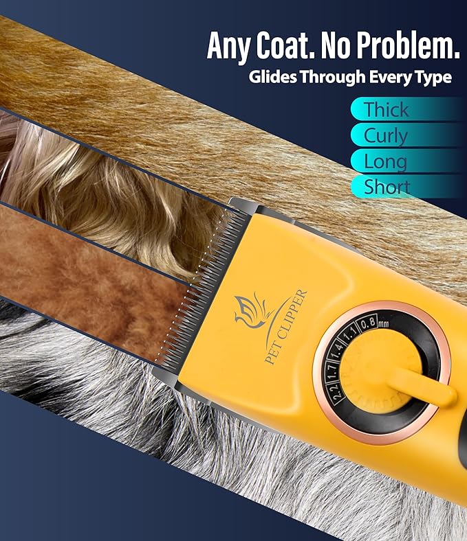Professional Dog Grooming Clippers with 12H Runtime & Replaceable 440C Blade, 3-Speed Low Noise Electric Dog Shaver for Thick, Matted, Curly Hair, Cordless Clipper for Groomer & Home Use, Yellow