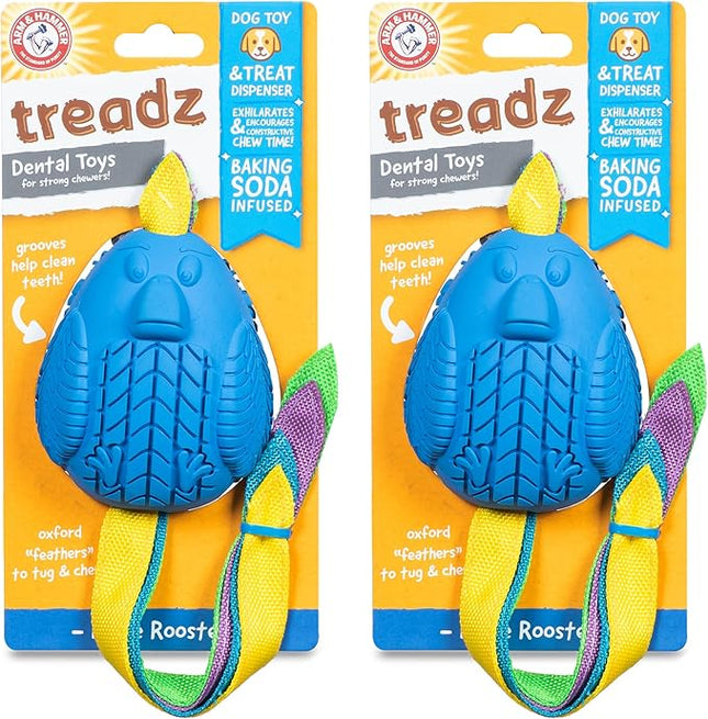 Arm & Hammer for Pets Super Treadz Large Rooster Dental Chew Toy for Dogs- Dog Dental Toys Help Reduce Plaque & Tartar Buildup Without Brushing - Safe for Dogs up to 35 Lbs - 2 Pack