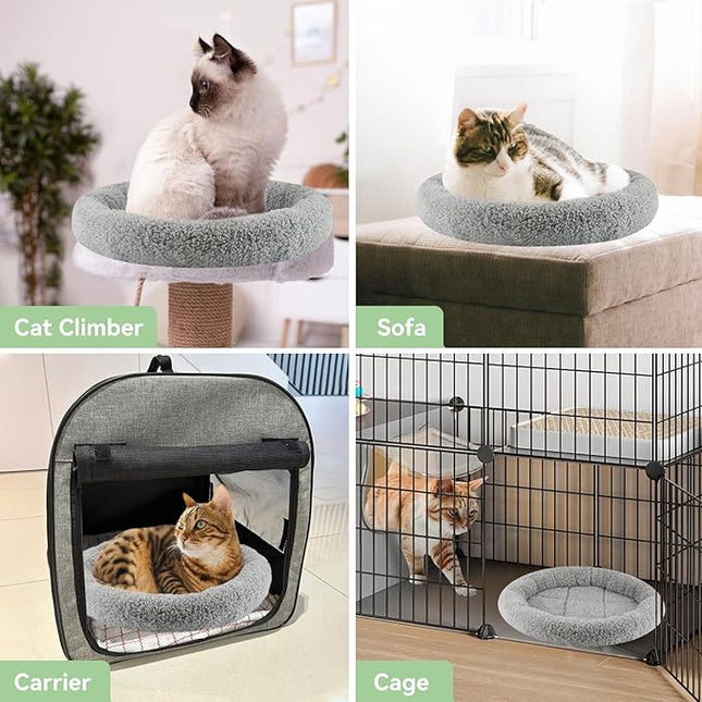 LESYPET Cat Bed for Indoor Cats, Small Pet Bed Curl Sleep Cushion with Raised Pillow Around, Non-Slip Bottom Washable Pet Beds Mat for Small Pets Rabbit Hamsters, Round Diameter 15.7"