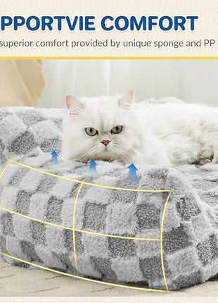 Cat Bed Cat Couch for Puppy and Kitten, Fluffy Pet Sofas Medium Dog Sofa Bed, Supportive Cats Sofa for Indoor Cats, Washable Cover & Non-Slip, 32 inch, Grey