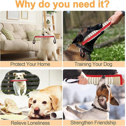 Dog Tug Toy Dog Bite Jute Pillow Pull Toy with 2 Strong Handles Perfect for Tug of War, Puppy Interactive Play, Tear Resistant Bite Training Toys for Small Medium Large Dogs (Red Footprint)