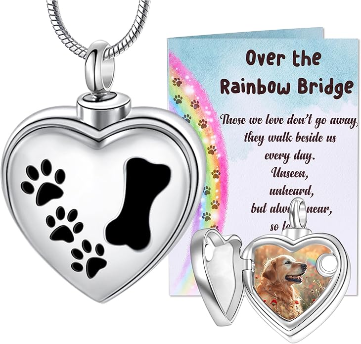 Farfume Personalized Pet Urn Necklace for Dog Cat Ashes Cremation Pet Memorial Customized Photo Text Engraving Pendant Keepsake Funeral Jewelry