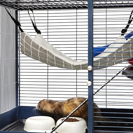 Jetec 2 Pieces Reversible Cat Hanging Hammock Soft Breathable Pet Cage Hammock with Adjustable Straps and Metal Hooks Double Sided Hanging Bed for Small Dogs Rabbits(Cat and Plaid,S)