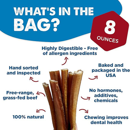 Best Bully Sticks Odorless 4-8 Inch Bully Sticks for Dogs - 8 oz (Pack of 1) - Natural Grass-Fed Beef, No Rawhide, Grain and Odor Free Chew Treat - Small, Medium, Large Breeds, Puppies